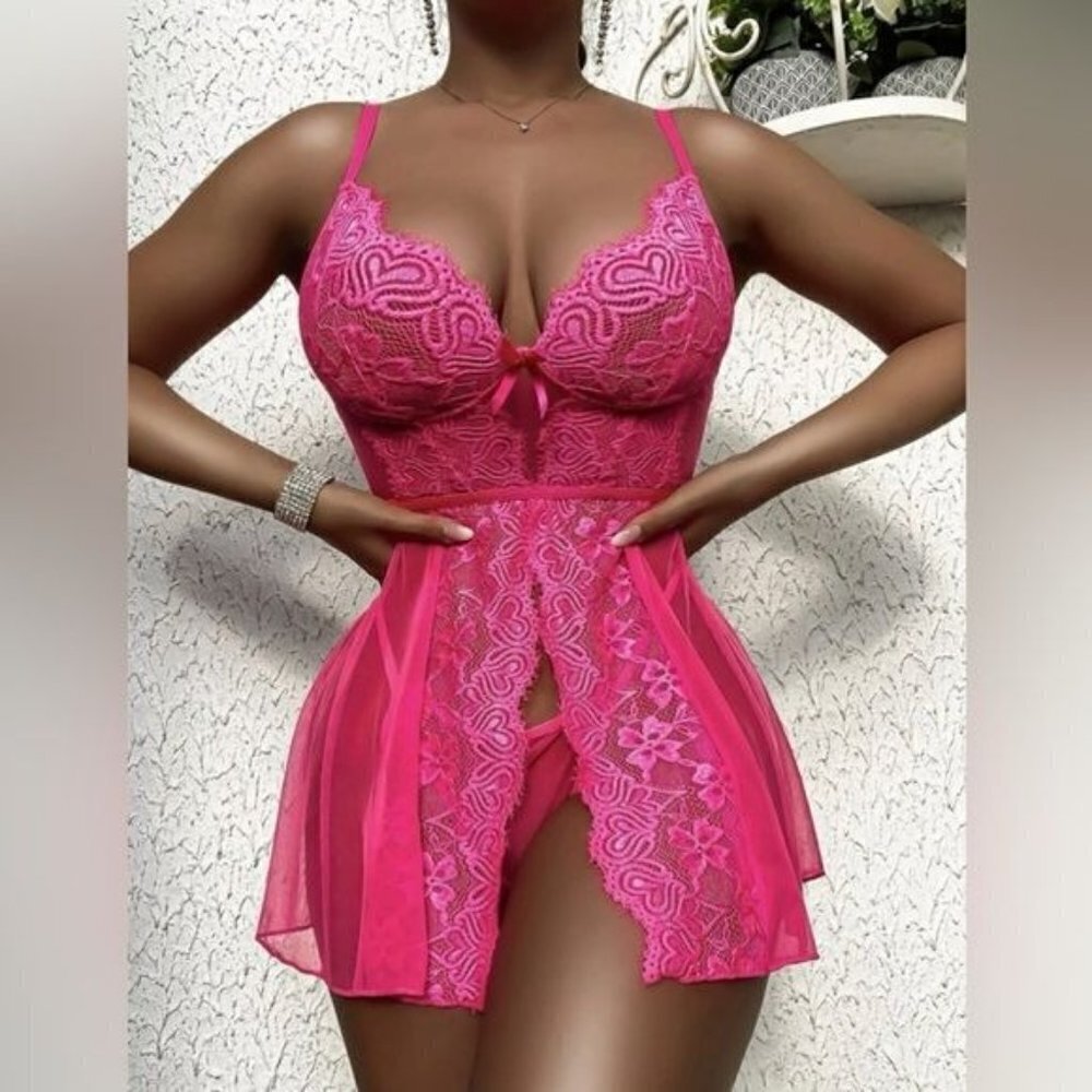 Contrast Lace Mesh Slips With Thong